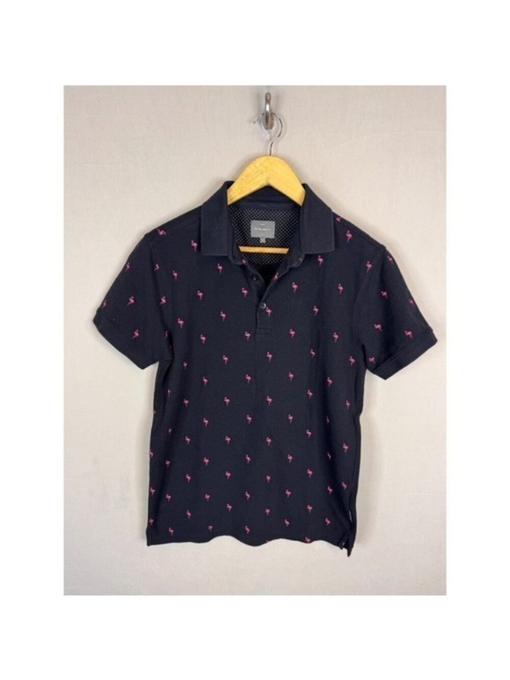 Peter Werth London N.1 Fandango Navy Pink Flamingo Cotton Polo Shirt Mens Small